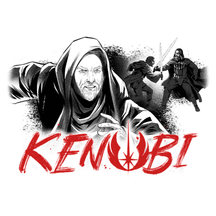 Fifth Sun Women's Star Wars: Obi-Wan Kenobi Darth Vader Vs Kenobi Grayscale Cartoon T-Shirt