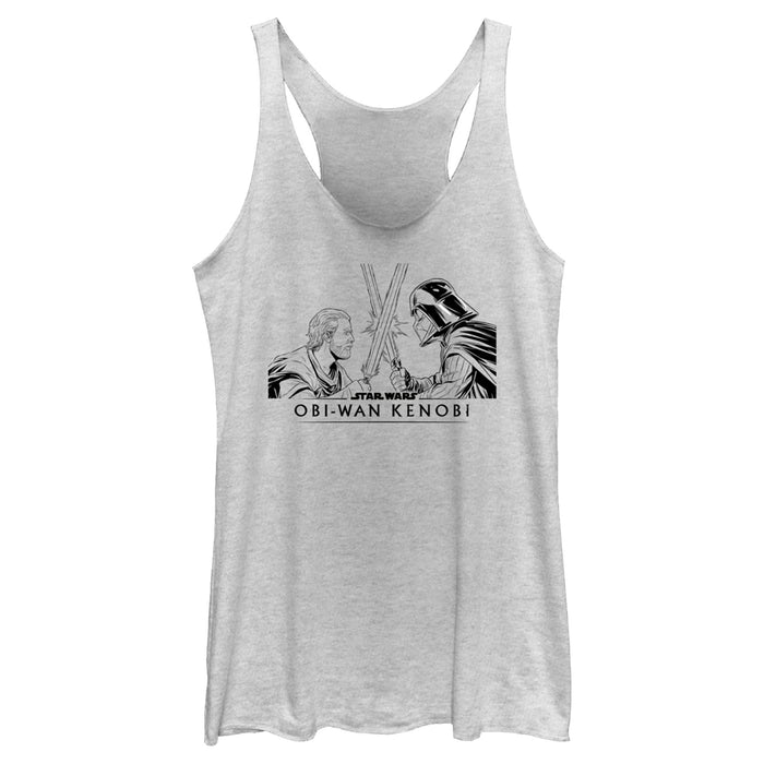 fifth sun Women's Star Wars: Obi-Wan Kenobi Darth Vader vs Kenobi Sketch Lightsaber Duel Racerback Tank Top