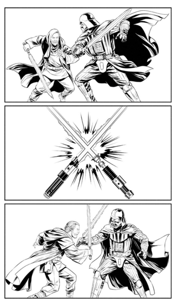 Fifth Sun Women's Star Wars: Obi-Wan Kenobi Darth Vader Vs Kenobi Sketch Panel Battle T-Shirt