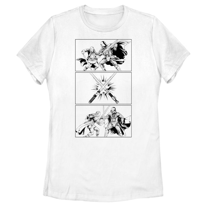 fifth sun Women's Star Wars: Obi-Wan Kenobi Darth Vader vs Kenobi Sketch Panel Battle T-Shirt