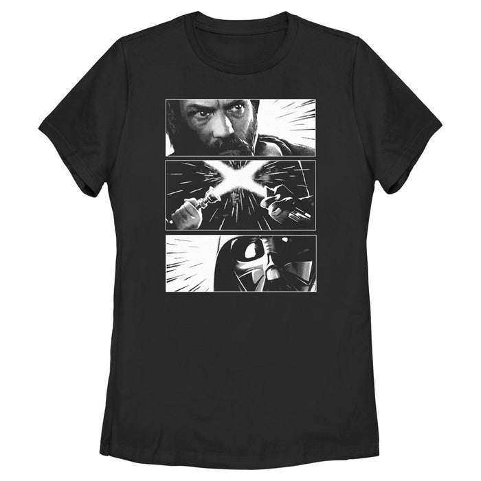 fifth sun Women's Star Wars: Obi-Wan Kenobi Darth Vader vs Kenobi Grayscale Battle Panels T-Shirt