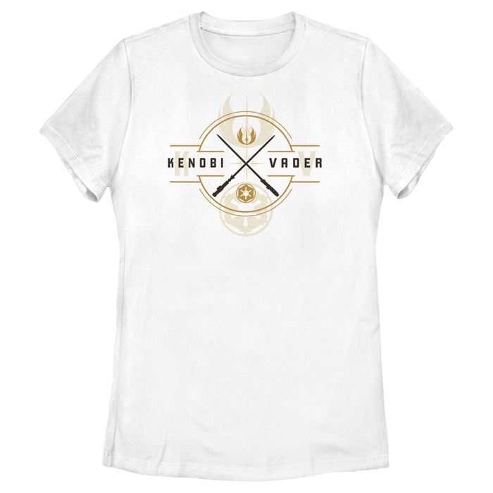 fifth sun Women's Star Wars: Obi-Wan Kenobi Vader and Kenobi Lightsaber Crest T-Shirt