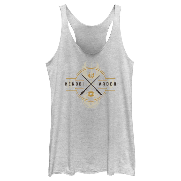 fifth sun Women's Star Wars: Obi-Wan Kenobi Vader and Kenobi Lightsaber Crest Racerback Tank Top