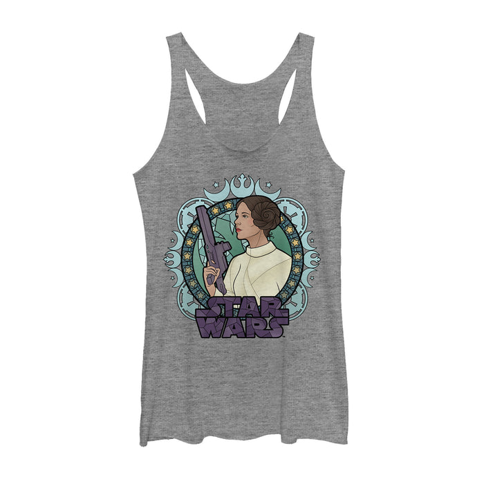 fifth sun Women's Star Wars Ornate Princess Leia Glass Racerback Tank Top