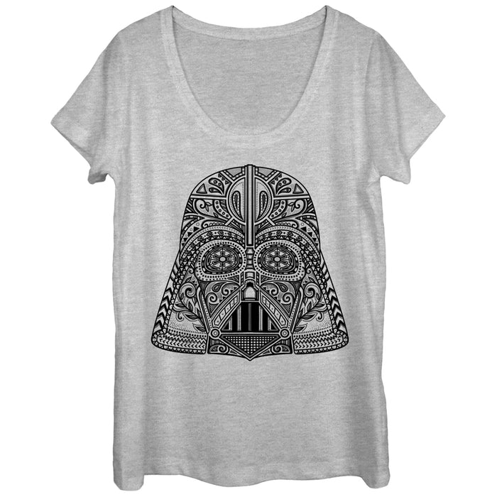fifth sun Women's Star Wars Ornate Vader Helmet Scoop Neck