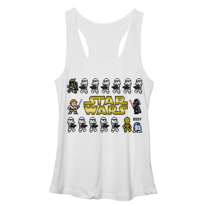 fifth sun Women's Star Wars Pixel Character Line Racerback Tank Top