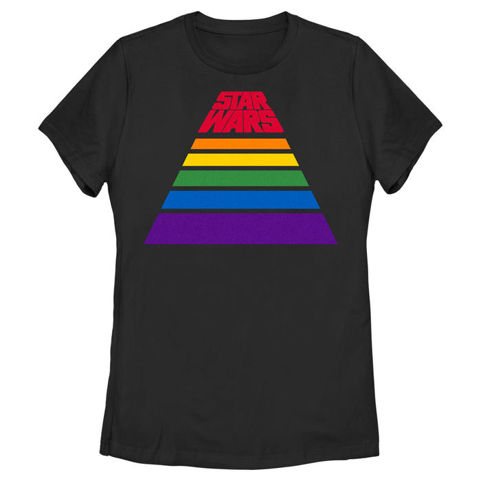 fifth sun Women's Star Wars Pride Rainbow Stripe Pyramid Logo T-Shirt
