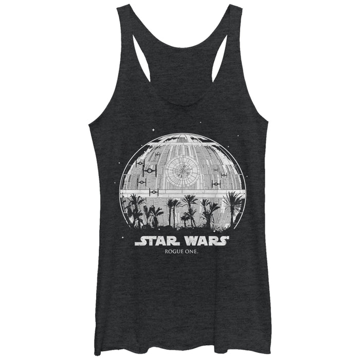 fifth sun Women's Star Wars Rogue One Death Star Palm Silhouette Racerback Tank Top