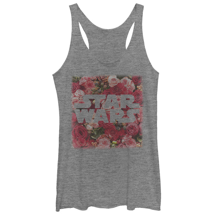 fifth sun Women's Star Wars Rose Floral Print Logo Racerback Tank Top