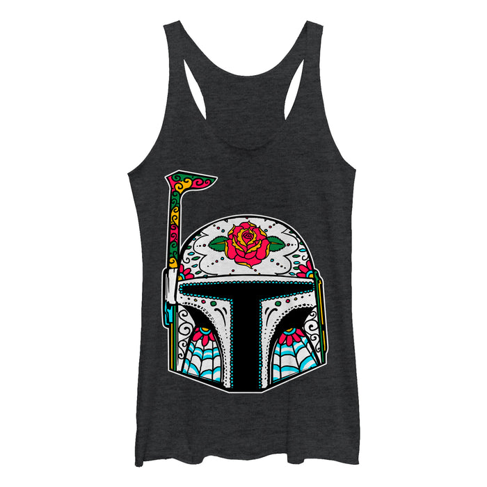 fifth sun Women's Star Wars Rose Sugar Skull Boba Fett Racerback Tank Top