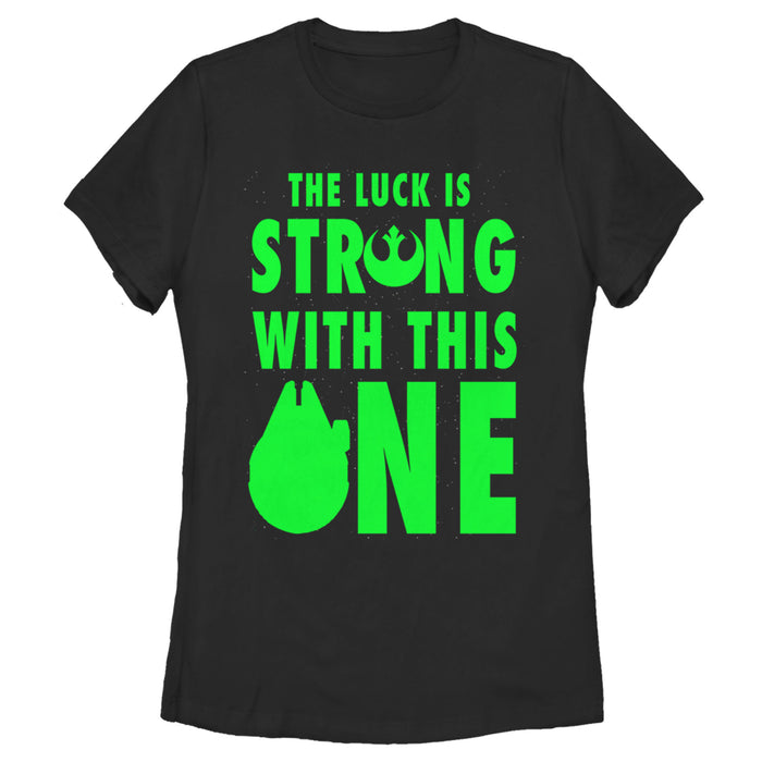 fifth sun Women's Star Wars St. Patrick's Day Luck is Strong Falcon T-Shirt