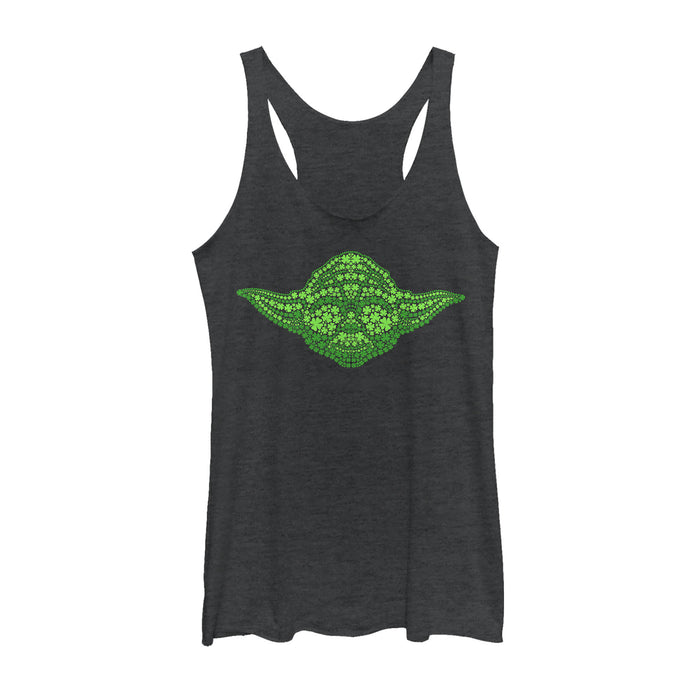 fifth sun Women's Star Wars St. Patrick's Yoda Clover Face Racerback Tank Top