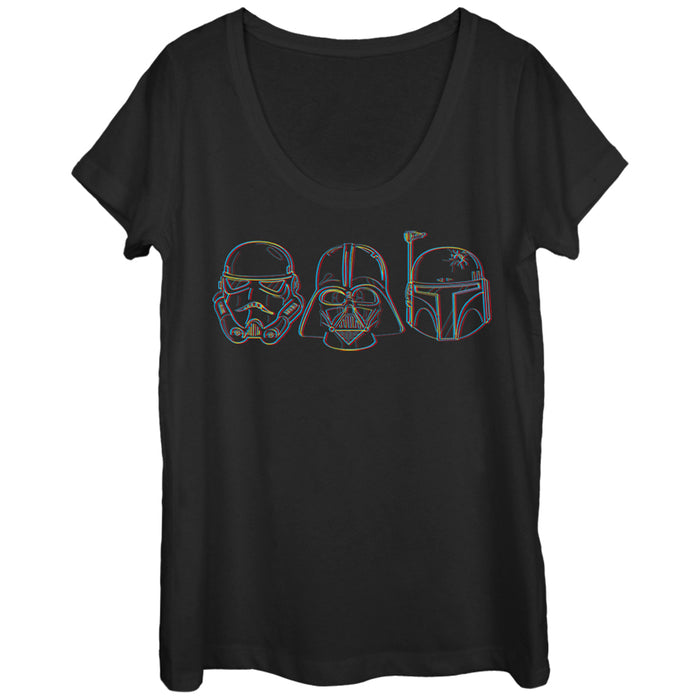 fifth sun Women's Star Wars Stormtrooper Vader Fett Helmet Trio Scoop Neck