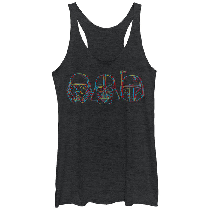 fifth sun Women's Star Wars Stormtrooper Vader Fett Helmet Trio Racerback Tank Top