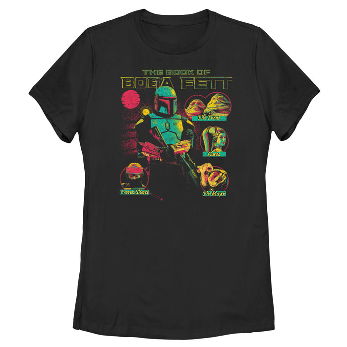 fifth sun Women's Star Wars: The Book of Boba Fett Distressed Character Line-up T-Shirt