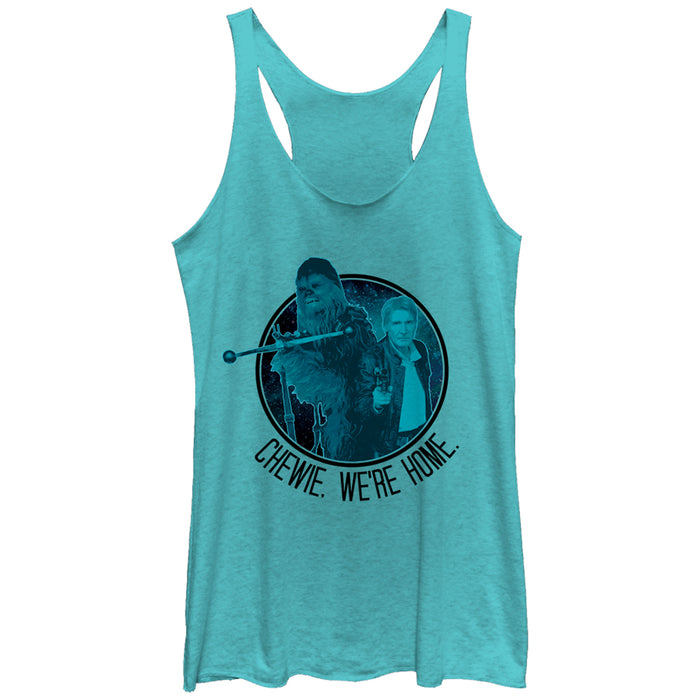fifth sun Women's Star Wars The Force Awakens Chewie We're Home Circle Racerback Tank Top