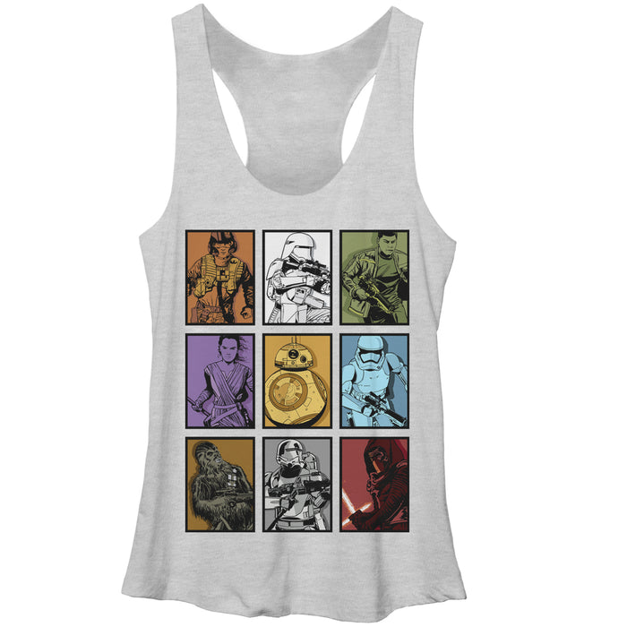 fifth sun Women's Star Wars The Force Awakens Rey and BB-8 Character Boxes Racerback Tank Top