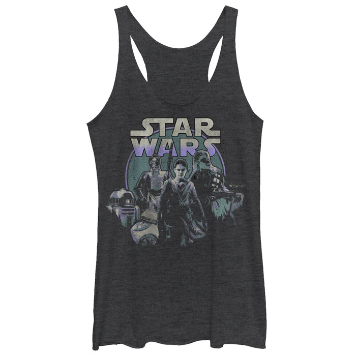 fifth sun Women's Star Wars The Force Awakens Rey and Droids Racerback Tank Top