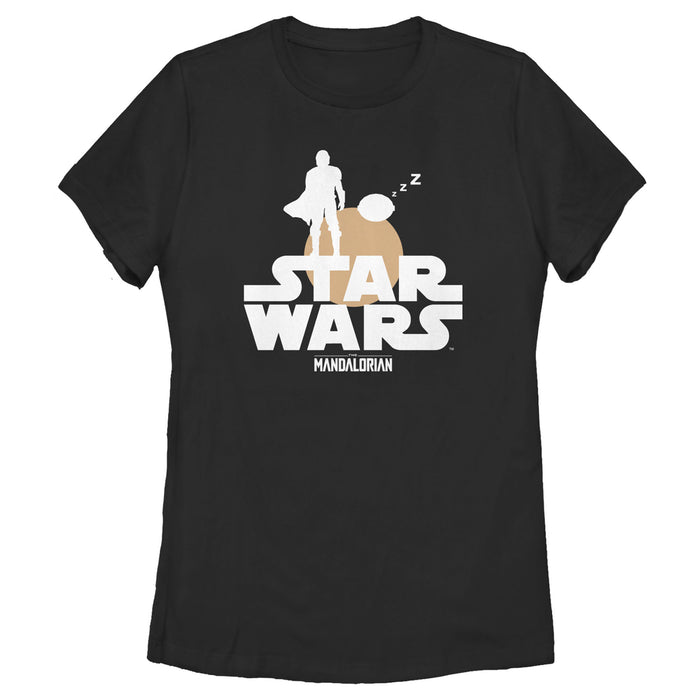 fifth sun Women's Star Wars: The Mandalorian Bounty Hunter and The Child Silhouette T-Shirt