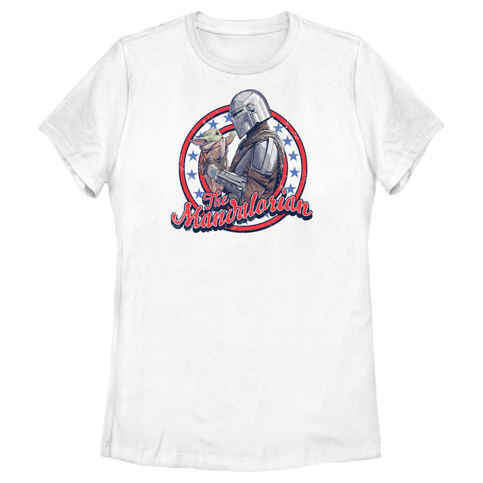 fifth sun Women's Star Wars: The Mandalorian Fourth of July Grogu and Mando Frame T-Shirt