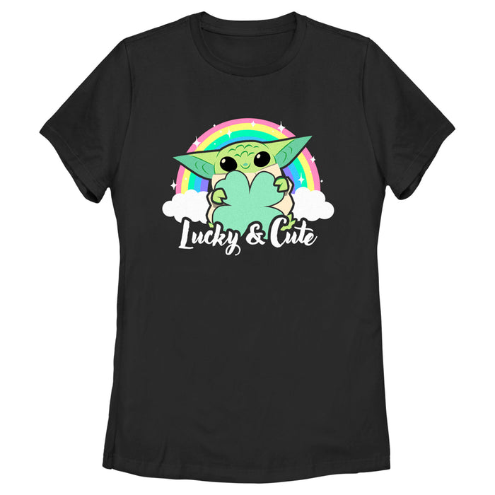fifth sun Women's Star Wars: The Mandalorian Grogu St. Patrick's Day Rainbow Lucky and Cute T-Shirt