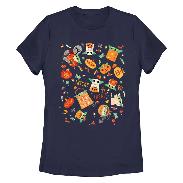 fifth sun Women's Star Wars: The Mandalorian Halloween Candy Collage T-Shirt