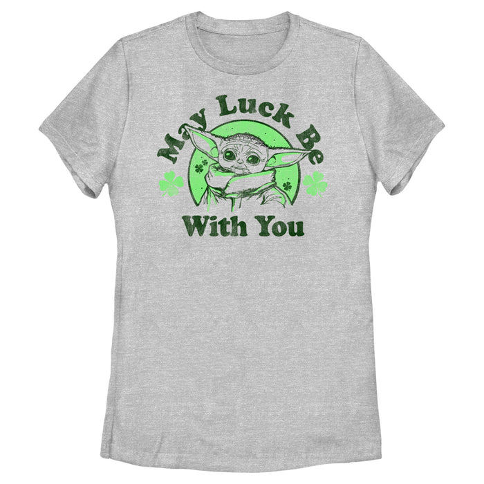 fifth sun Women's Star Wars: The Mandalorian St. Patrick's Day Grogu May Luck be with You Distressed T-Shirt