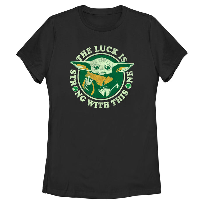 fifth sun Women's Star Wars: The Mandalorian St. Patrick's Day Grogu Luck is Strong with this One Distressed T-Shirt