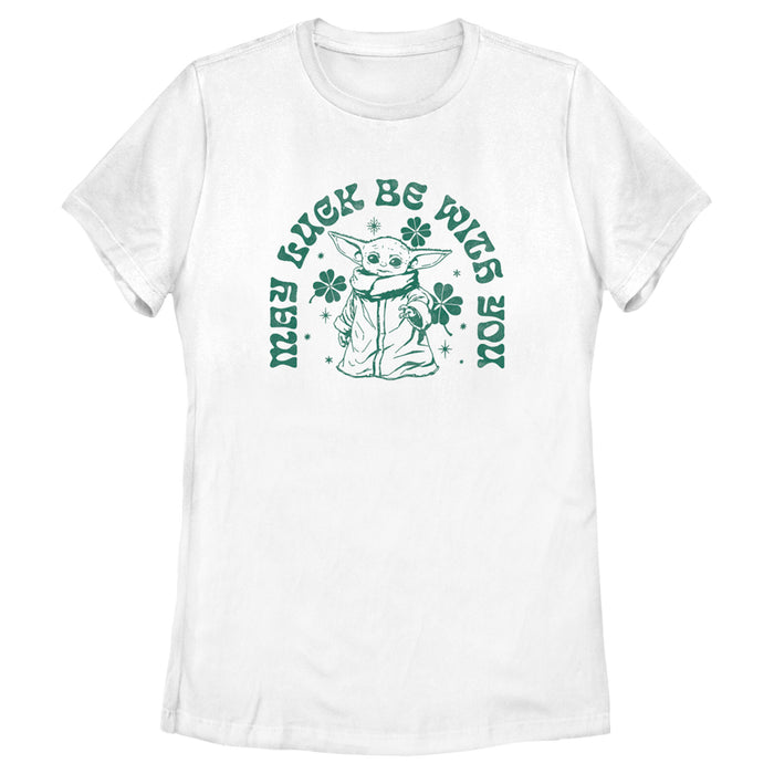 fifth sun Women's Star Wars: The Mandalorian St. Patrick's Day Grogu May Luck be with You Retro T-Shirt