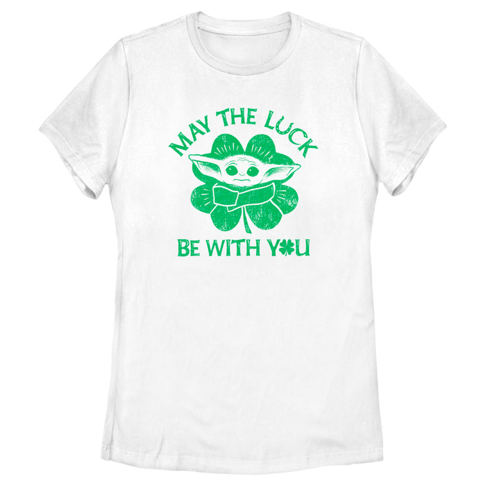 fifth sun Women's Star Wars: The Mandalorian St. Patrick's Day Grogu May the Luck be with You Retro T-Shirt