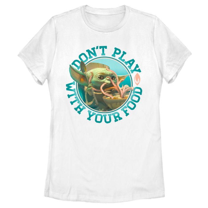 fifth sun Women's Star Wars: The Mandalorian The Child Playing With Food T-Shirt