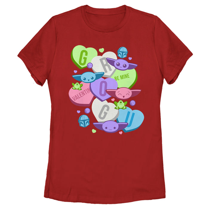 fifth sun Women's Star Wars: The Mandalorian Valentine's Day The Child Floating Candy Hearts T-Shirt