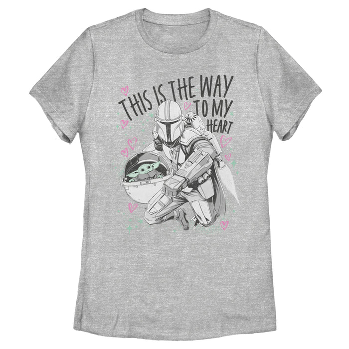 fifth sun Women's Star Wars: The Mandalorian Valentine's Day The Child Way to my Heart T-Shirt