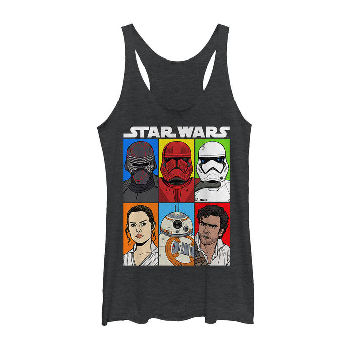 fifth sun Women's Star Wars: The Rise of Skywalker Character Grid Racerback Tank Top