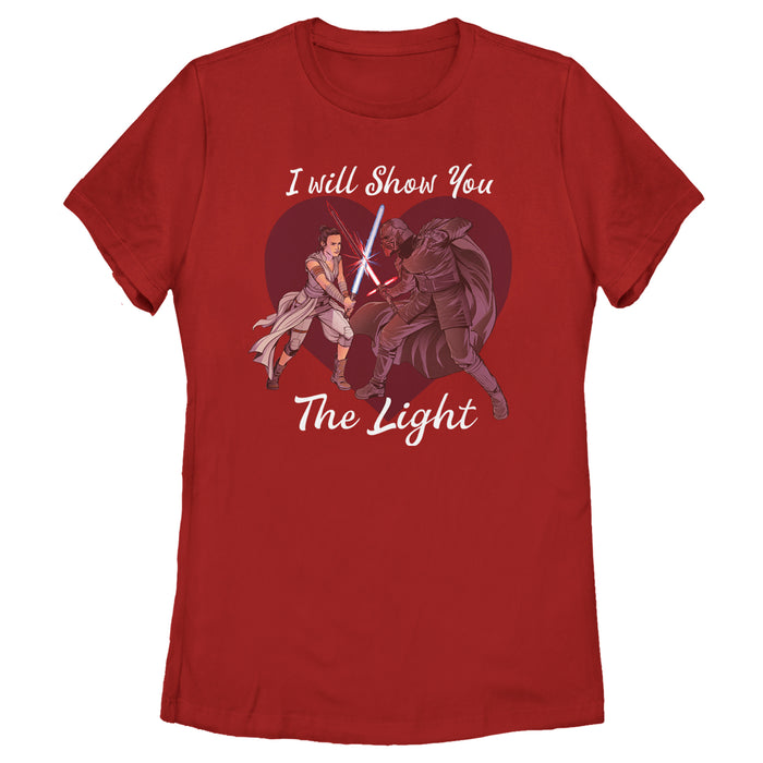 fifth sun Women's Star Wars: The Rise of Skywalker Kylo Ren and Rey I Will Show You the Light T-Shirt