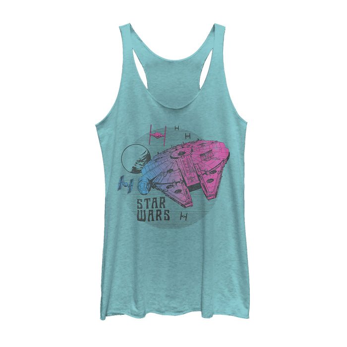 fifth sun Women's Star Wars: The Rise of Skywalker Ombre Millennium Falcon Racerback Tank Top