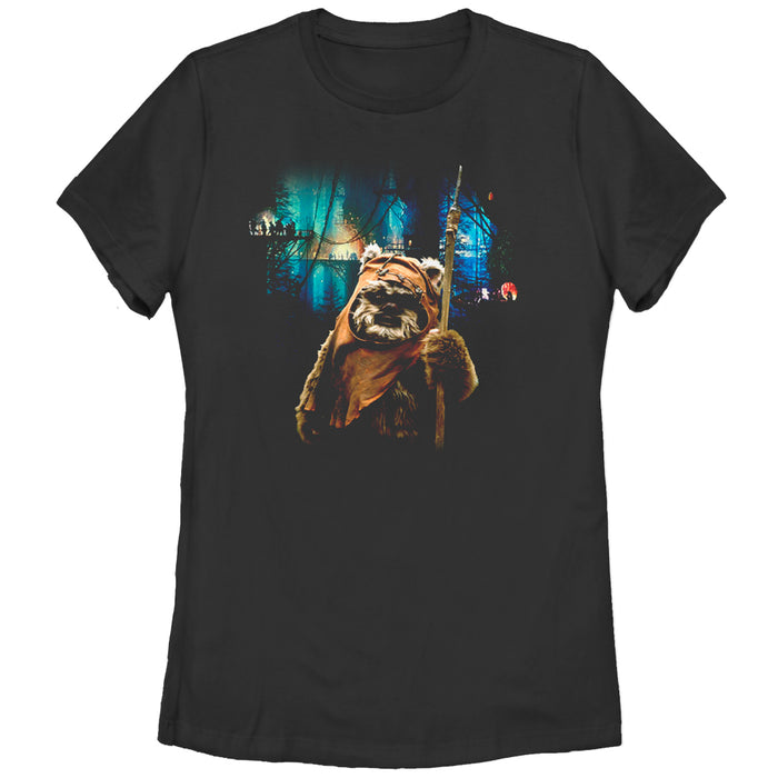 fifth sun Women's Star Wars Tree Village Wicket Ewok T-Shirt