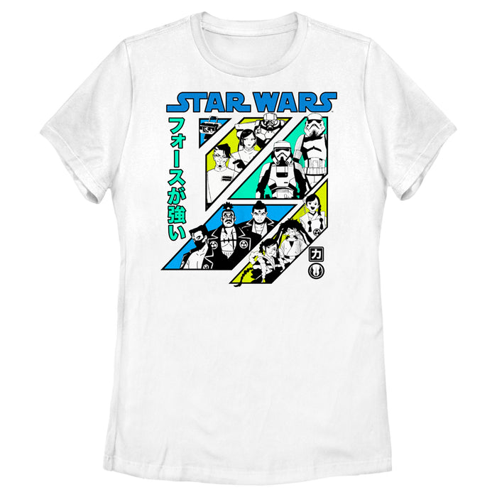 fifth sun Women's Star Wars: Visions Retro Anime Character Panels T-Shirt