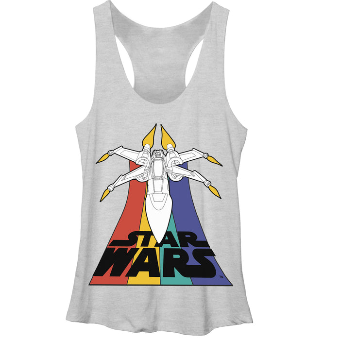 fifth sun Women's Star Wars X-Wing Fighter in Flight Racerback Tank Top