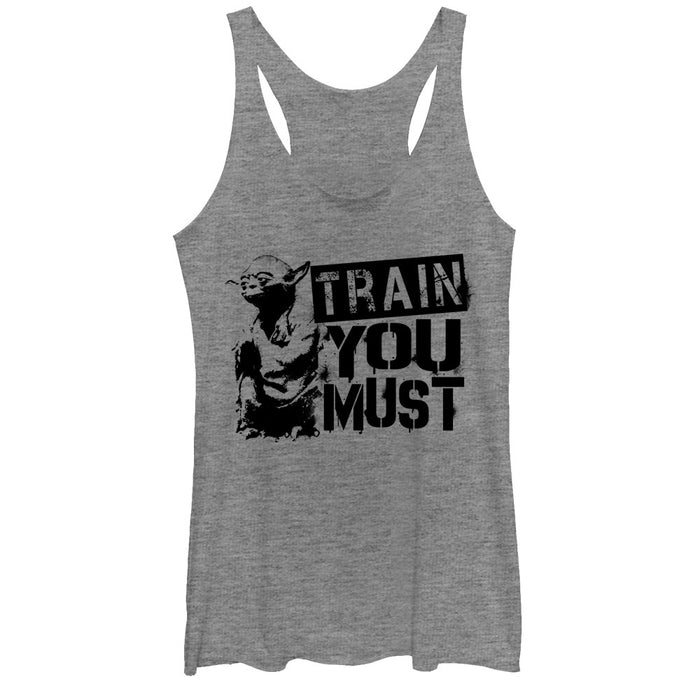fifth sun Women's Star Wars Yoda Train You Must Racerback Tank Top