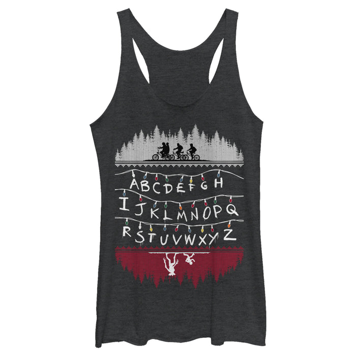 fifth sun Women's Stranger Things Alphabet Lights Racerback Tank Top