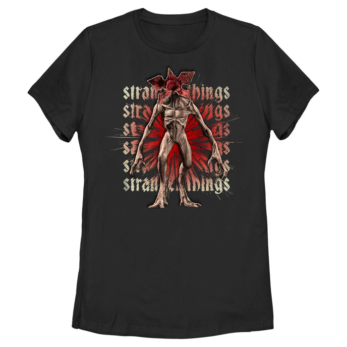 fifth sun Women's Stranger Things Demogorgon Monster Logo Stacked T-Shirt