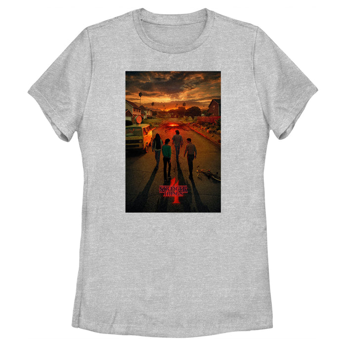 fifth sun Women's Stranger Things Four Friends Rift Apocalypse Poster T-Shirt
