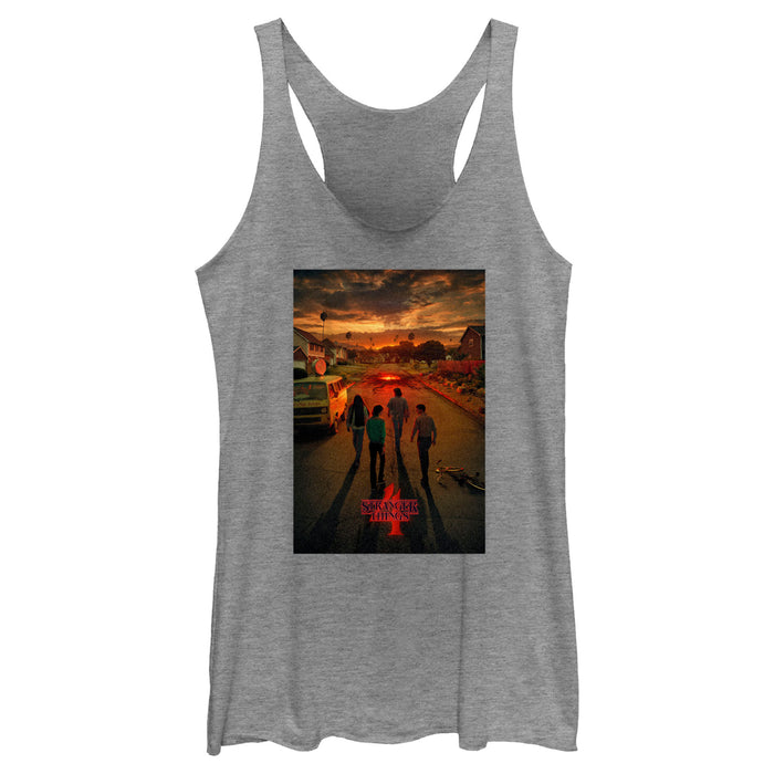 fifth sun Women's Stranger Things Four Friends Rift Apocalypse Poster Racerback Tank Top