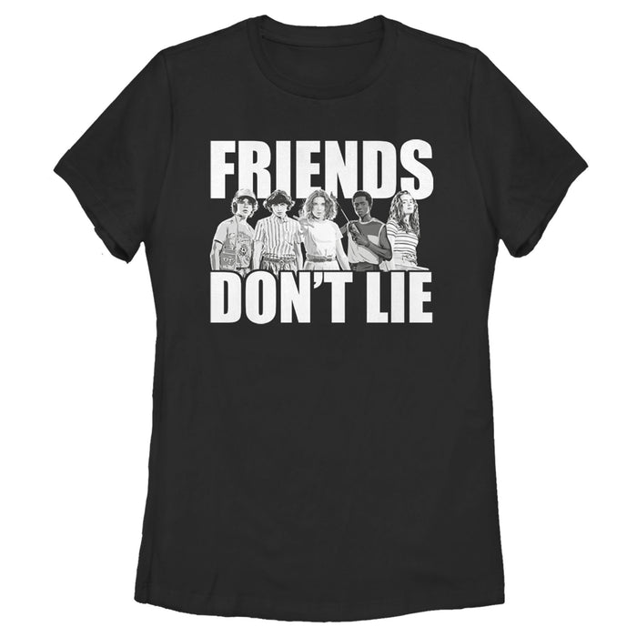 fifth sun Women's Stranger Things Friends Don't Lie Character Pose T-Shirt