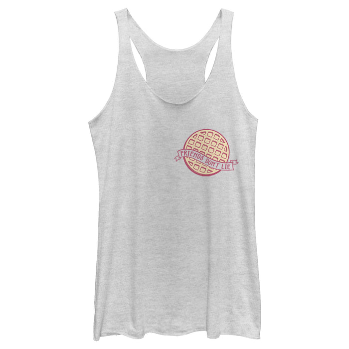 fifth sun Women's Stranger Things Friends Don't Lie Waffle Badge Racerback Tank Top