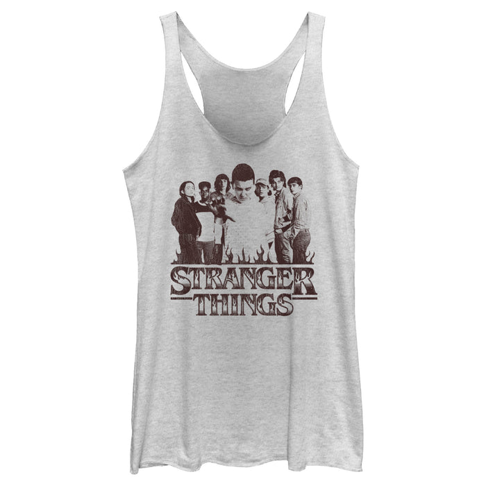 fifth sun Women's Stranger Things Group Shot and Flaming Logo Racerback Tank Top