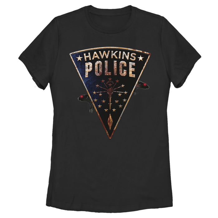fifth sun Women's Stranger Things Hawkins Police Rat Crest T-Shirt
