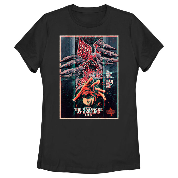 fifth sun Women's Stranger Things Retro Massacre At Hawkins Lab T-Shirt