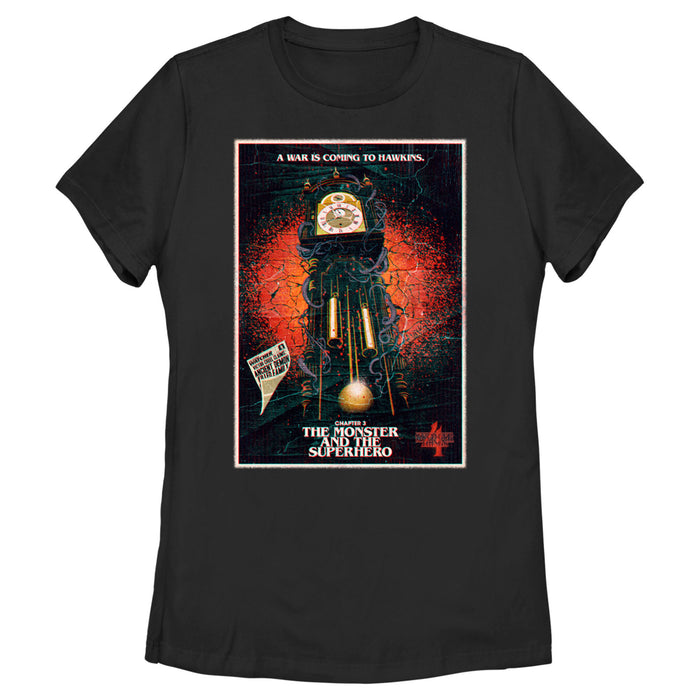 fifth sun Women's Stranger Things Retro The Monster and The Superhero Poster T-Shirt